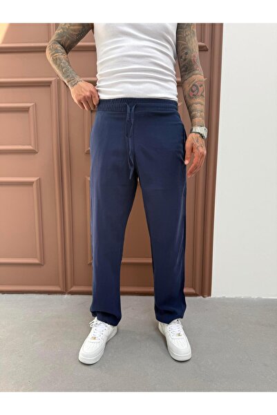 KağanKY Παντελόνι μπλε ναυτικό από διπλό ύφασμα φαρδύ