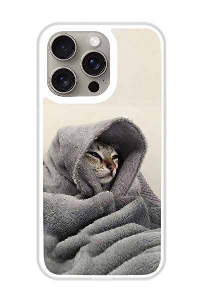 Theodor غطاء حماية لهاتف أبل آيفون 15 برو ماكس، قطة في بطانية (مصد أبيض)