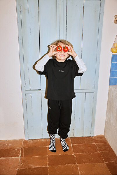 Marvy Siyah Nakışlı Jogging Pantolon