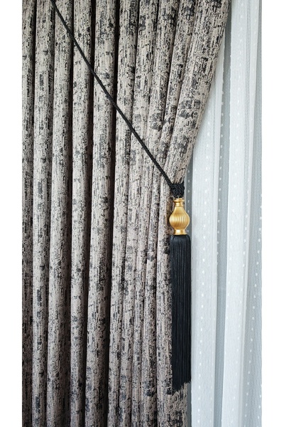 Yuka Panel Background Curtain Black Coffee Marble Pattern Gray Single Wing 1/3 Tight Pleated Luxury Series Heavy Gramage