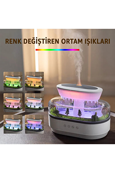 ROBEVE Yağmur Damlası Hava Nemlendirici - Aromaterapi Difüzör - 7 Renk RGB - Dinlendirici Sesler