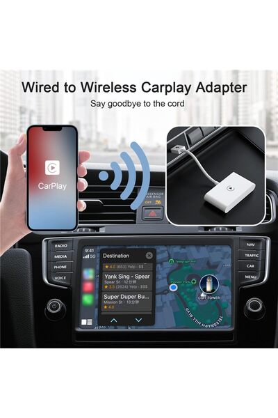 erorex جهاز استقبال كار بلاي لاسلكي أبيض للهواتف مع محول USB لنظام الملاحة في السيارة OTG