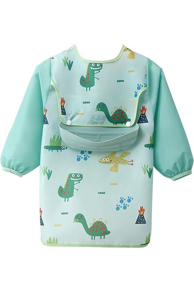 erorex Long Sleeve Baby Bibs Mess Proof Infant Feeding Bibs Food Catcher Waterproof Cute Cartoon Pattern