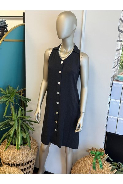 DOLCE QUEEN Women's Stylish Linen Dress with Front Buttons