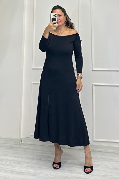 Mine Sabuncuoğlu İsalina Tek Yırtmaçlı Elbise Siyah