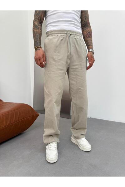 KağanKY Παντελόνι με φαρδύ λινό γκρι χρώμα