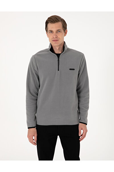 Pierre Cardin Gri Regular Fit Yarım Fermuarlı Polar Sweatshirt 50314056-VR024