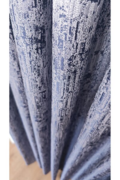 Yuka Panel Background Curtain Navy Blue Gray Marble Pattern Gray Single Wing 1/3 Frequently Pleated Luxury Series Heavy Weight