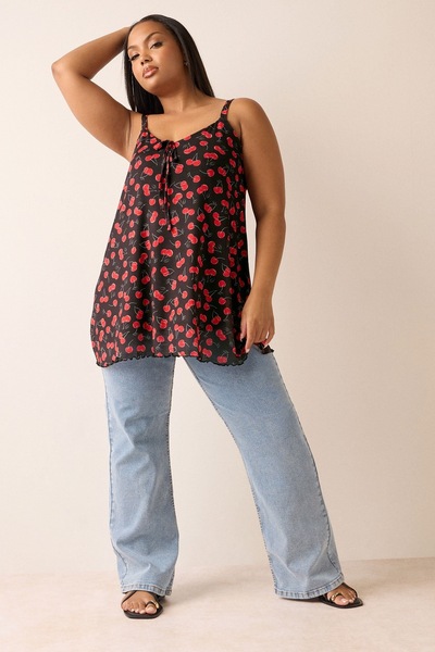 Stil Diva Large Size V-Neck Strap Detailed Patterned T-Shirt 322672