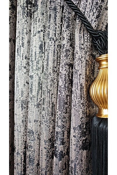 Yuka Panel Background Curtain Black Coffee Marble Pattern Gray Single Wing 1/3 Tight Pleated Luxury Series Heavy Gramage