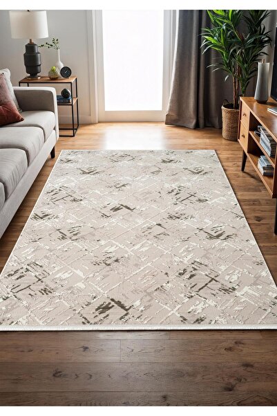 Cotto Home Armada AD004Y Gri Halı Yeşil Geometrik Detaylı Akrilik Tozu Az Sal...