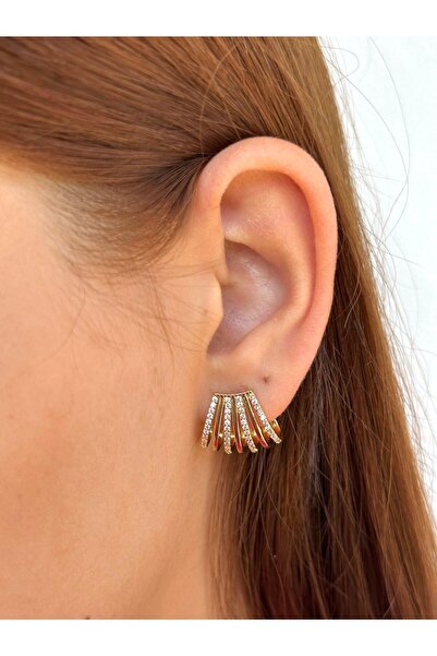BY YASİN TOPÇU Steel Five Row Zircon Fan Earrings – Gold