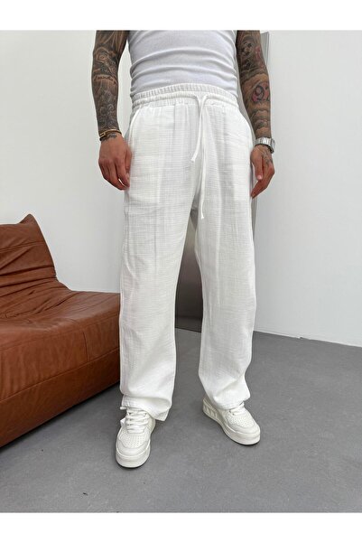 KağanKY Ekru Müslin Kumaş Baggy Pantolon