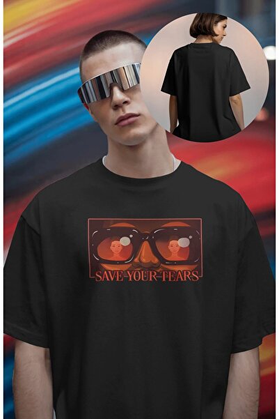 Fuddy Moda Tricou unisex cu imprimeu Save Your Tears, tricou oversized cu tem...