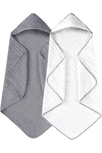 erorex Hooded Baby Towels Newborn 2 Pack 100% Muslin Cotton Baby Bath Towel Hood Babies Infant Toddler