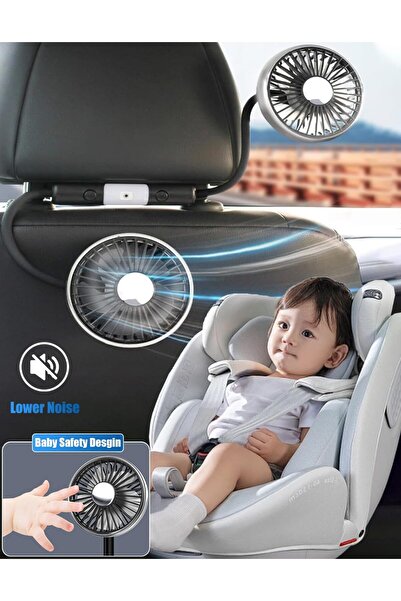 erorex مروحة سيارة برأس مزدوج للمقعد الخلفي، مروحة مقعد السيارة مزودة بإضاءة ليد، مروحة يو إس بي محمولة للسيارة، 3 سرعات 360 درجة