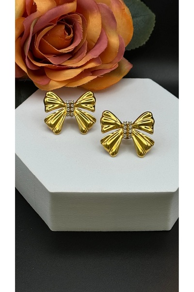 Çelik Stoned Design Bow Model Earrings