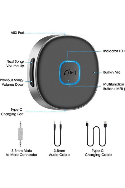 erorex Bluetooth Aux Receiver, Portable 3.5Mm Aux Car Adapter, Bluetooth 5.0 Wireless Audio Receiver