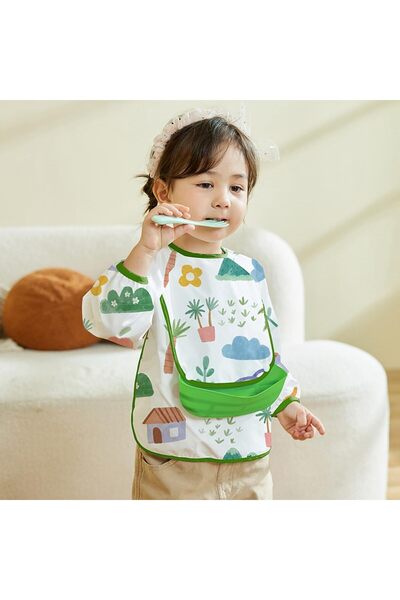 erorex 2Pcs Long Sleeve Baby Bibs Mess Proof Infant Feeding Bibs Food Catcher Waterproof Cute Cartoon