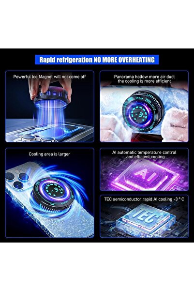 erorex Phone Cooler Gaming & Streaming - Led Display Radiator Cooling Fan Magnetic Attachment, 15W