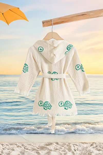 VAROL 100% Organic, Handcrafted Stone Print Children's Bathrobe - Covered