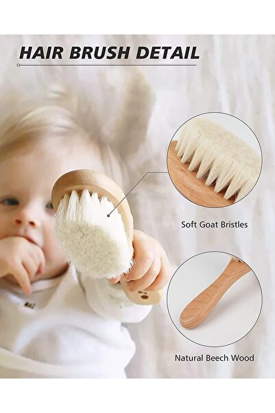 erorex Baby Hair Brush 2 Pcs Baby Hair Brush Wooden Handle Natural Soft Goat Bristle Cradle Cap Brush