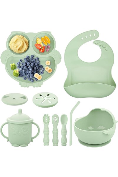 erorex Silicone Baby Feeding Set 10 Pcs Baby Led Weaning Supplies Suction Bowl Divided Plate Toddler Self