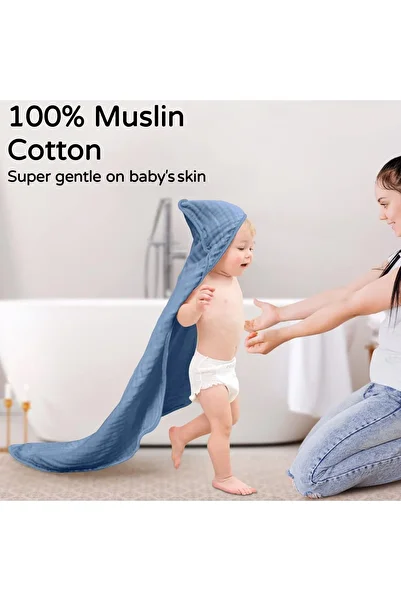 erorex Hooded Baby Towels Newborn 2 Pack 100% Muslin Organic Cotton Baby Bath Towel Hood Babies Infant