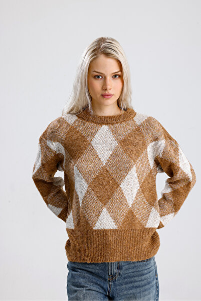 Get Crazy Women's Square Patterned Knitwear Sweater