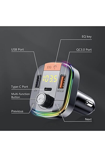 erorex Car Fm Transmitter,Car Fast Charger Bluetooth 5.0 Fm Transmitter Qc 3.0 Type C Pd Functional Car