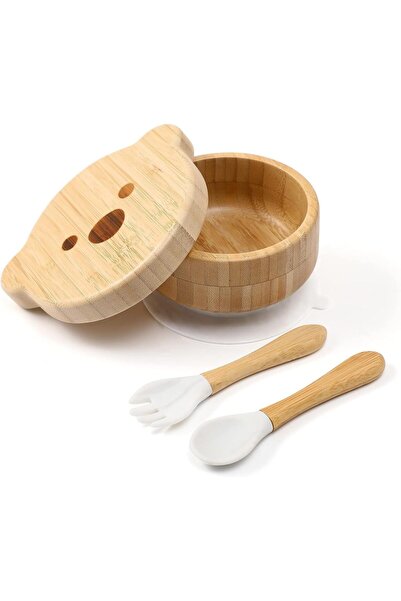 erorex Toddler Plates Bamboo Suction Bowls Baby Lid Spoon Set Feeding Supplies Set Infant Toddlers