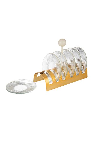 ABAREEK Black Dessert Plate Set on Stand, 6 Pieces