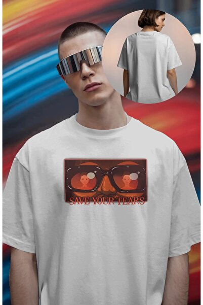 Fuddy Moda Tricou unisex cu imprimeu Save Your Tears, tricou oversized cu tem...