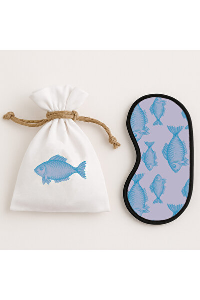 LIWOGY Kese ve Uyku Göz Bandı Seti / Desenli Bez Çanta ve Uyku Göz Bandı / He...