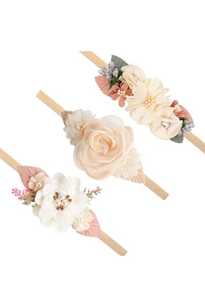 erorex Baby Girl Flower Nylon Headband Elastic Hair Band Handmade Bow For Newborn Infant Toddler Pack Of 3