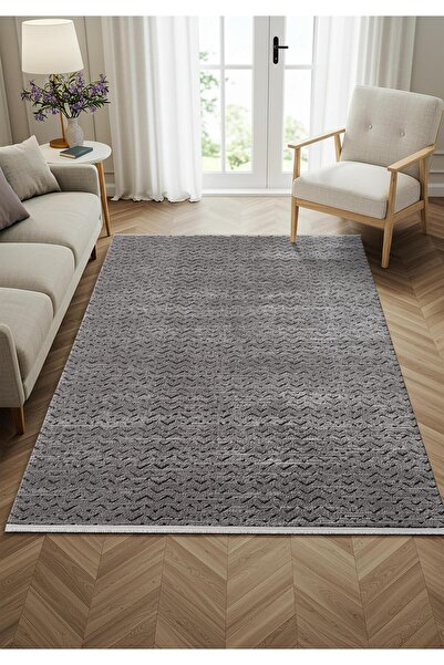 Cotto Home Feel FL010Z Gri Halı Modern Desenli Akrilik Tozu Az Pamuk Taban Sa...