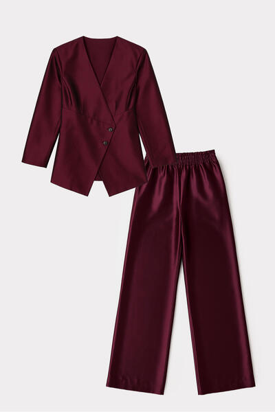 Touché Privé Button Detail Asymmetric Jacket Pants Suit