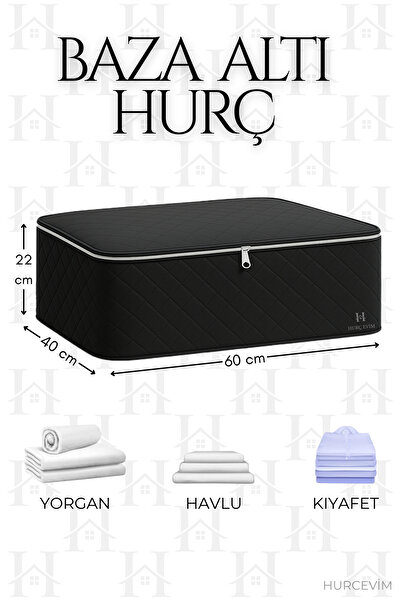 HURCEVİM 8 kusů - Černá prošívaná sada velkých pytlů - Pytle pod postel a na rozkládací pohovku - 60 x 40 x 22 cm