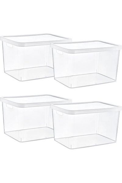 AC BOX Set of 4 Stafi Multi-Purpose Box with Lid Transparent 18 Lt - Transparent, Multi-Purpose Box with Lid