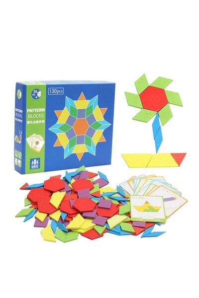 SDX Market Joc Tangram din lemn cu 130 de piese și 24 de cărți cu modalități ...