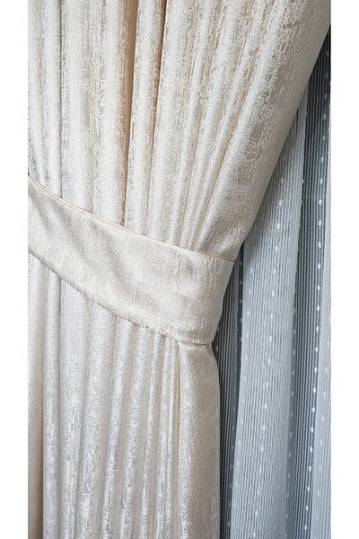 Yuka Panel Background Curtain Cream Beige Marble Pattern Gray Single Wing 1/3 Tight Pleated Luxury Series Heavy Gramage