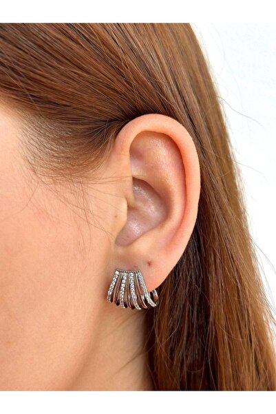 BY YASİN TOPÇU Steel Row Zircon Earrings – Silver