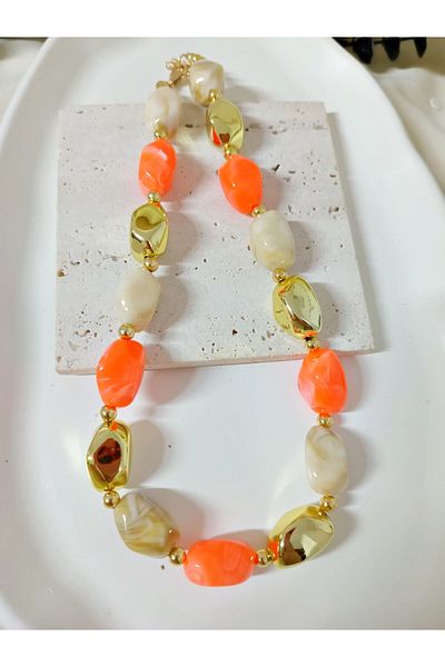 mos&more Orange Cream Gold Beaded Stylish Women's Necklace