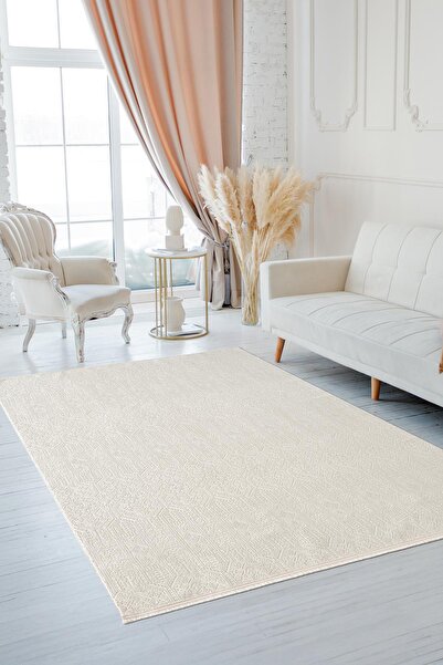 Cotto Home Quatro QU017A Beyaz Halı Modern Desen Pamuk Taban Salon Halısı Yat...
