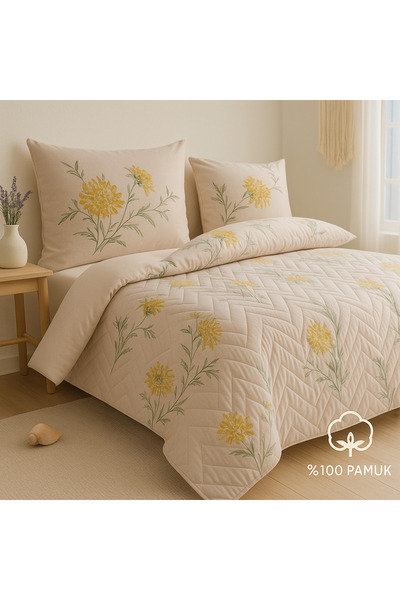 Evimcim 100% Cotton Ranforce Single Quilted Duvet Cover Set with Yellow Flowers (Gift Boxed)