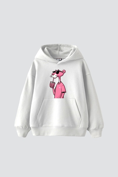 Sekizbiraltı Pink Panther V2 Printed Oversize Unisex White Hoodie