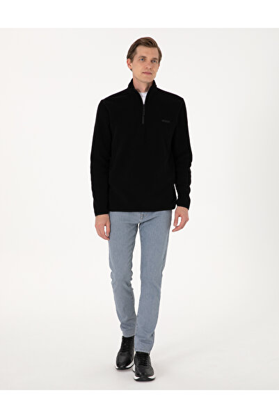 Pierre Cardin Siyah Regular Fit Yarım Fermuarlı Polar Sweatshirt 50314056-VR046