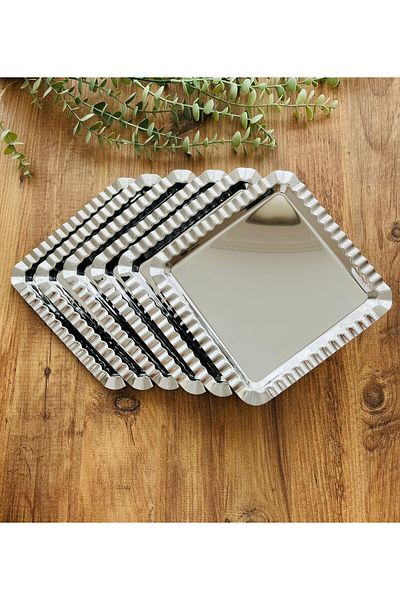 Maglor Luxury 6 Pieces Serrated Square Model Stainless Steel Presentation, Coffee Tray