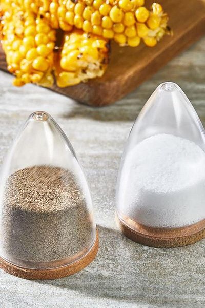 AC BOX Life 2 Pieces Mica Spice Rack Salt Shaker Pepper Shaker Set with Wooden Base and Silicone Cover Mit1153 Ac Box
