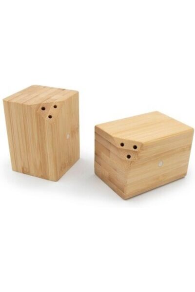 AC BOX Set of 2 Bamboo Salt and Spice Shakers Practical Wooden Design with Magnet (Cut Square) Ac Box